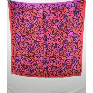 Vintage Ginnie Johansen Silk Scarf Red Purple Scroll Hearts Square 1988 34x34